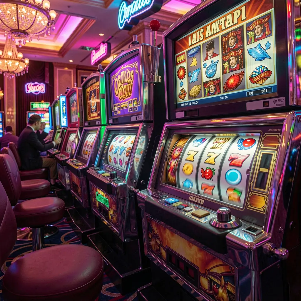 QQ77 – Enjoy immersive slot gameplay with vivid visuals and smooth animations Modern slot machines with bright digital reels and neon lighting showcasing the immersive casino atmosphere of QQ77 online casino in Bangladesh